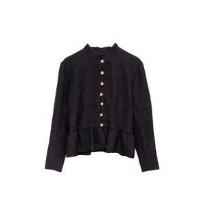 Vntg Yves Saint Laurent Variation Quilted Peplum Jacket Black Gold Button Sz:US8